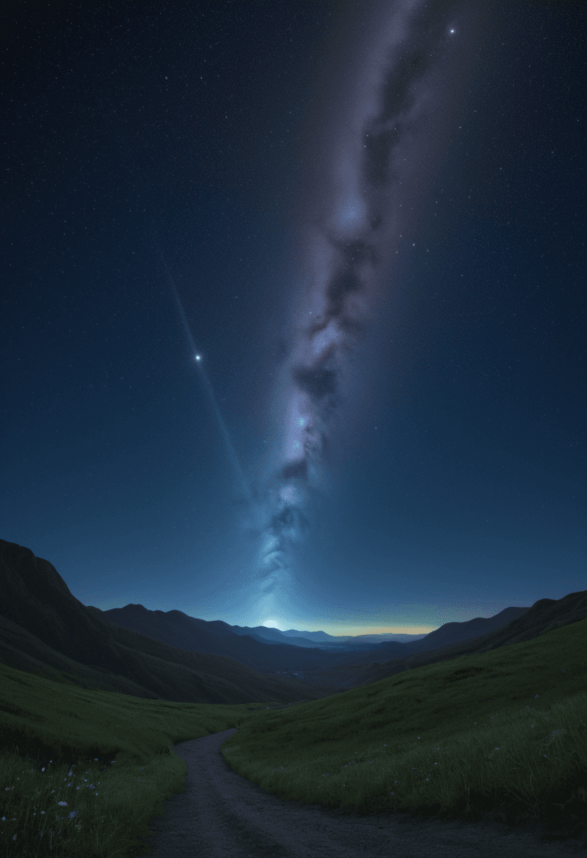 AI generated: Starry night sky,dynamic lights,fantasy landscape, highres