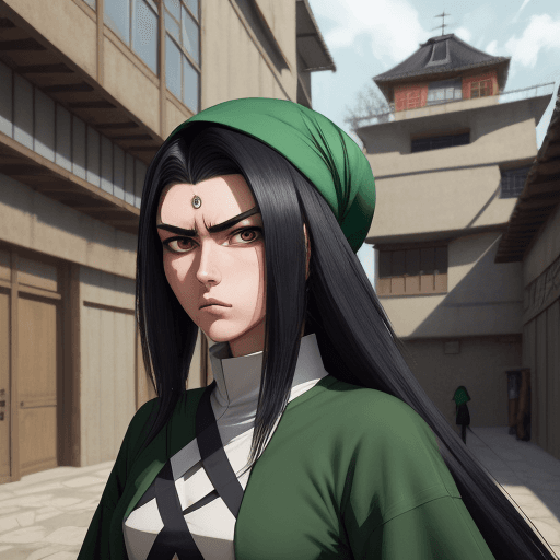 AI generated: bauhaus style clothe, big clothes, cool anime style, character, village center background, medieval ...
