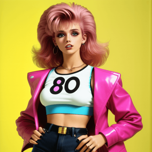 AI generated:  a woman with 80s fashion style clothes

