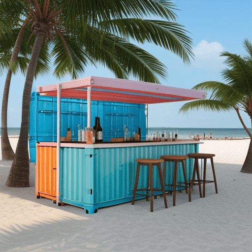 AI generated: a modern beach bar constructed with containers,