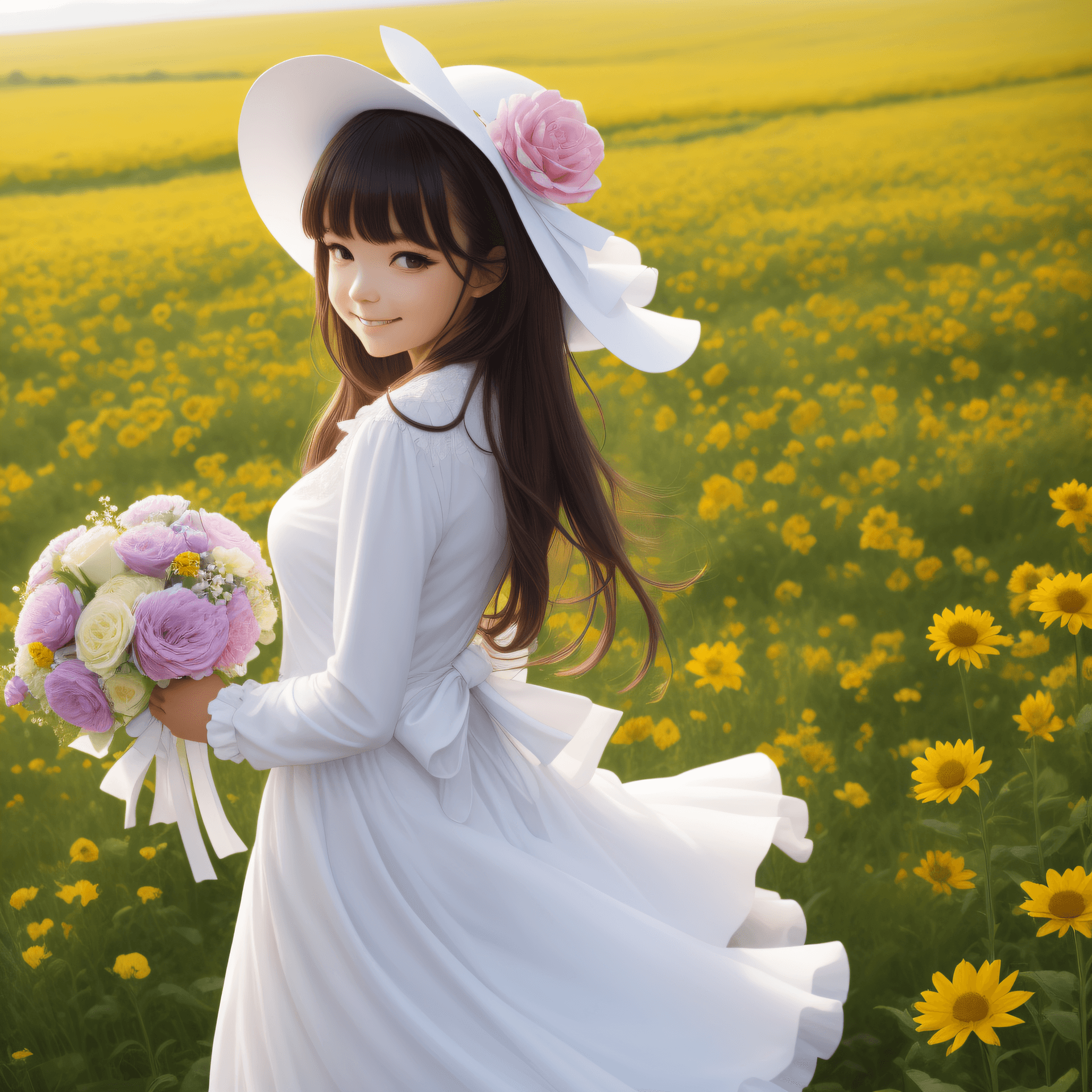 AI generated: masterpiece, best quality, 1 girl, solo, long hair, looking at the viewer, smile, bangs, skirt, shir...