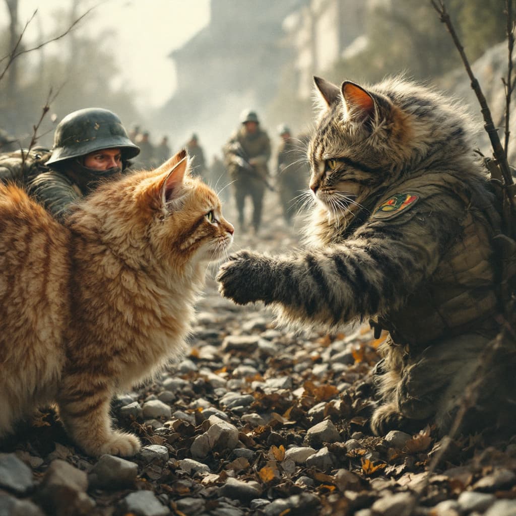 AI generated: Cats fighting humans in WWII.