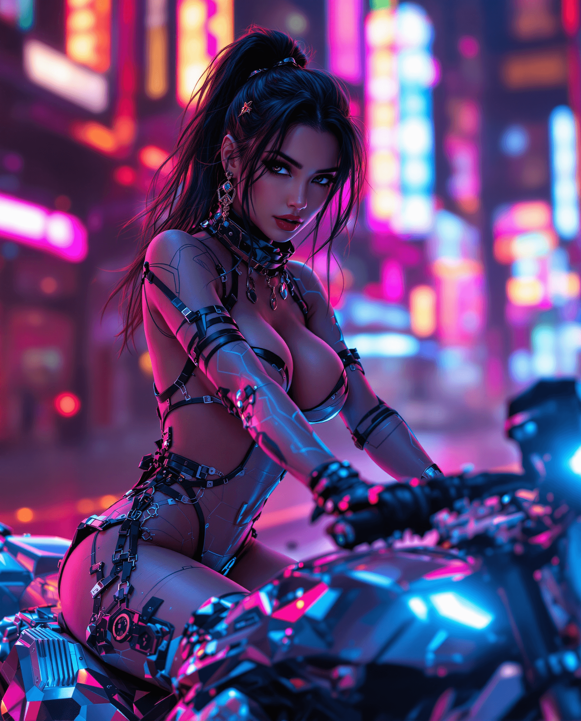 AI generated: Pin up girl of the future,cyberpunk,ling erie,dynamic lights,very high detailed background,8k movies...