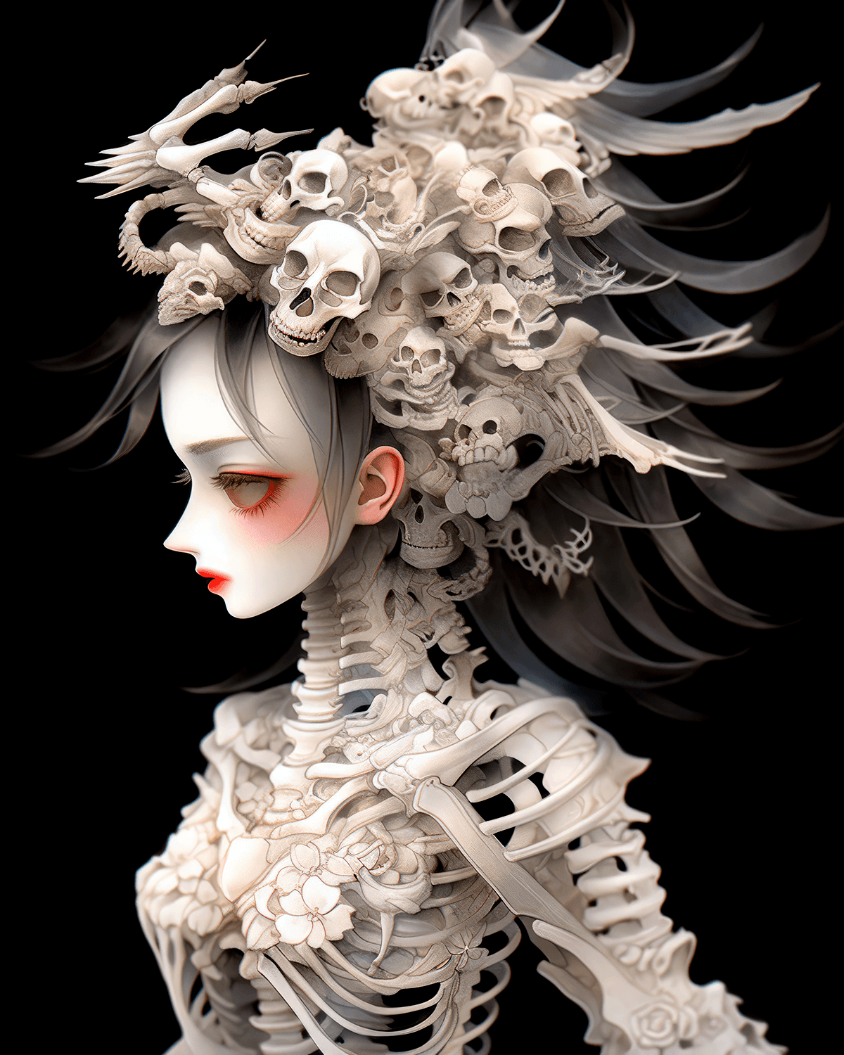 AI generated: a young girl wearing a costume made from tissue paper, in the style of shohei otomo, supernatural re...