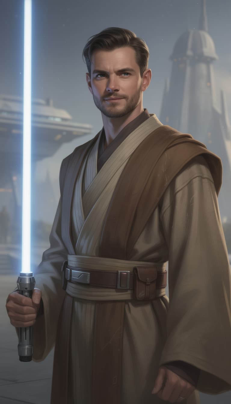 AI generated: portrait of a man by greg rutkowski, a jedi knight that looks like matt bomer,
wearing brown robes, ...