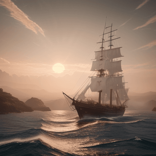 AI generated: Photo of a ultra realistic sailing ship, dramatic light, pale sunrise, cinematic lighting, battered,...