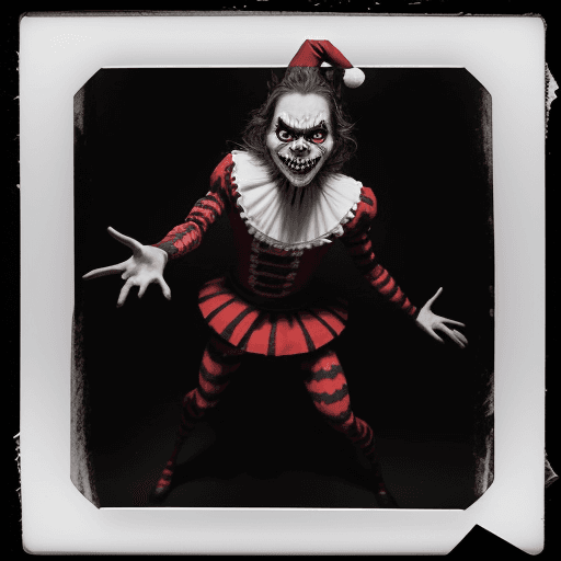 AI generated: A polaroid picture of a man dressed as an evil killer nutcracker, full body shot, head tilted slight...