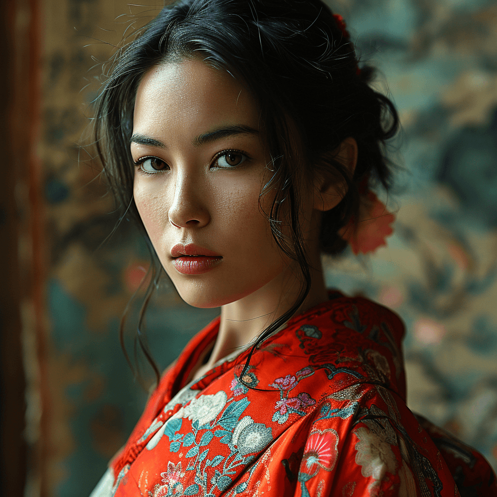 AI generated: stunning photograph of a beautiful Japanese woman, in the style of Annie Lebowitz --ar 1:1 --stylize...