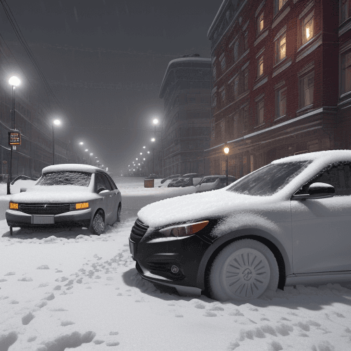 AI generated: High resolution realistic winter city environment, epic heavy snowfall, epic parked cars on the stre...