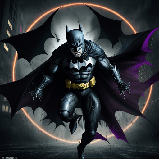 AI generated: Demonic Batman with dark aura around, agressively spinning around in circle with his claws creating ...