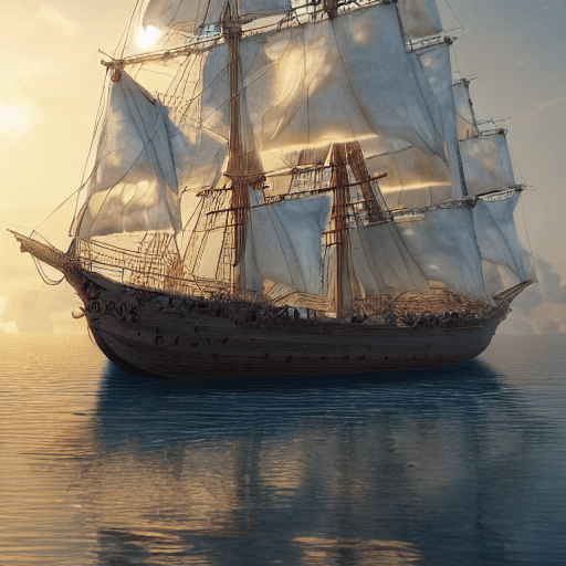AI generated: photo of a ultra realistic sailing ship, dramatic light, pale sunrise, cinematic lighting, battered,...