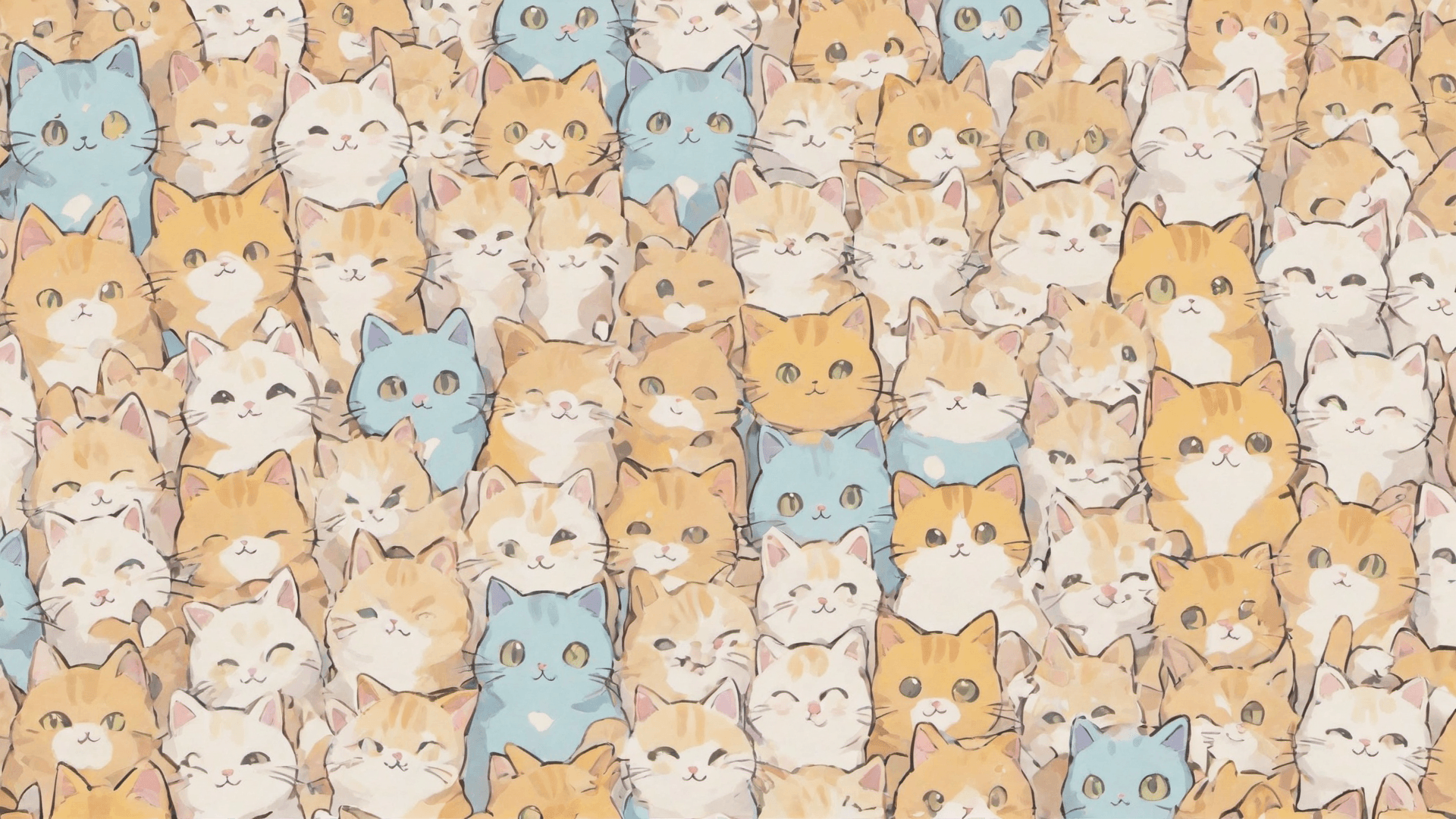 AI generated: zoom background, many cute anime cats, tiled, pastel colours