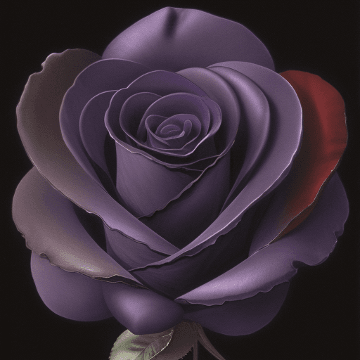 AI generated: A detailed, single stemmed English dark purple Rose partially opened done in a surreal, Chinese wate...