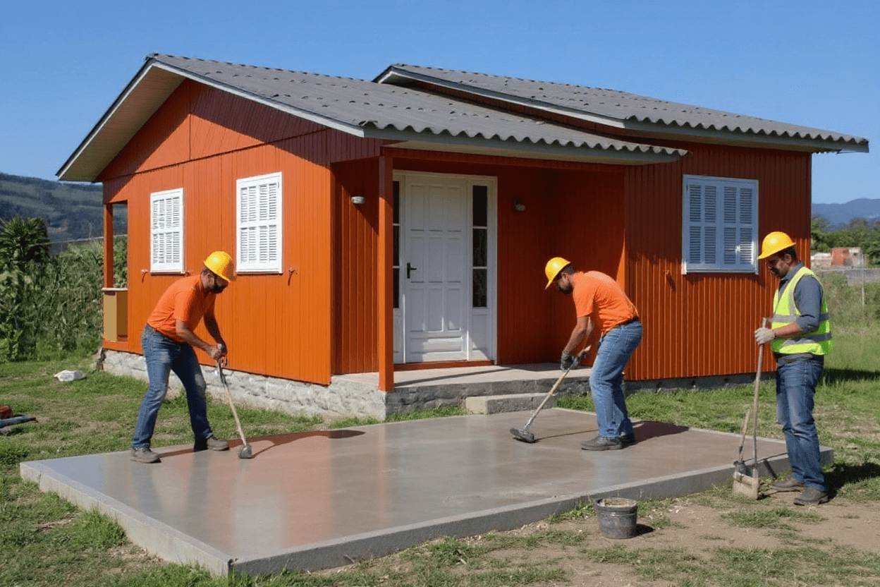 AI generated: Toma una imagen de una casa color naranja sin banqueta que la foto este tomada de manera que salga l...