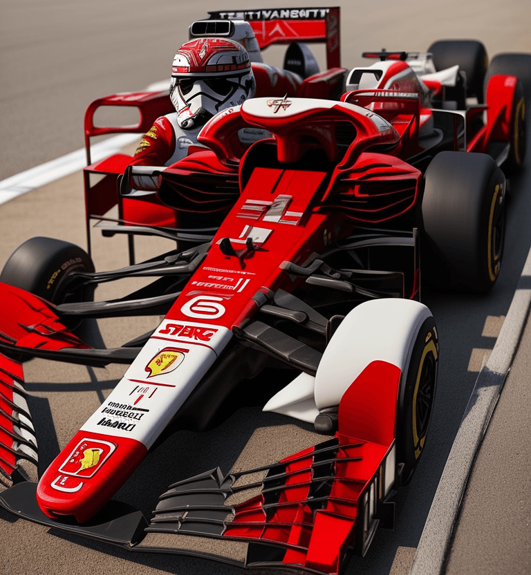 AI generated: Star wars Charles leclerc F1 Ferrari Red White F1-75 Eagle 