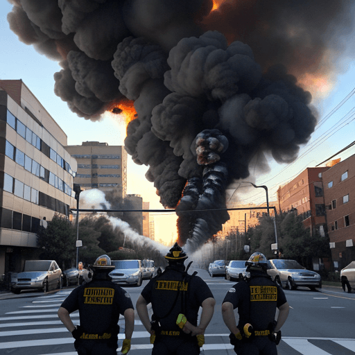 AI generated: Dui explosions and escalating smoke columns from the surrounding residential buildings in the city, ...