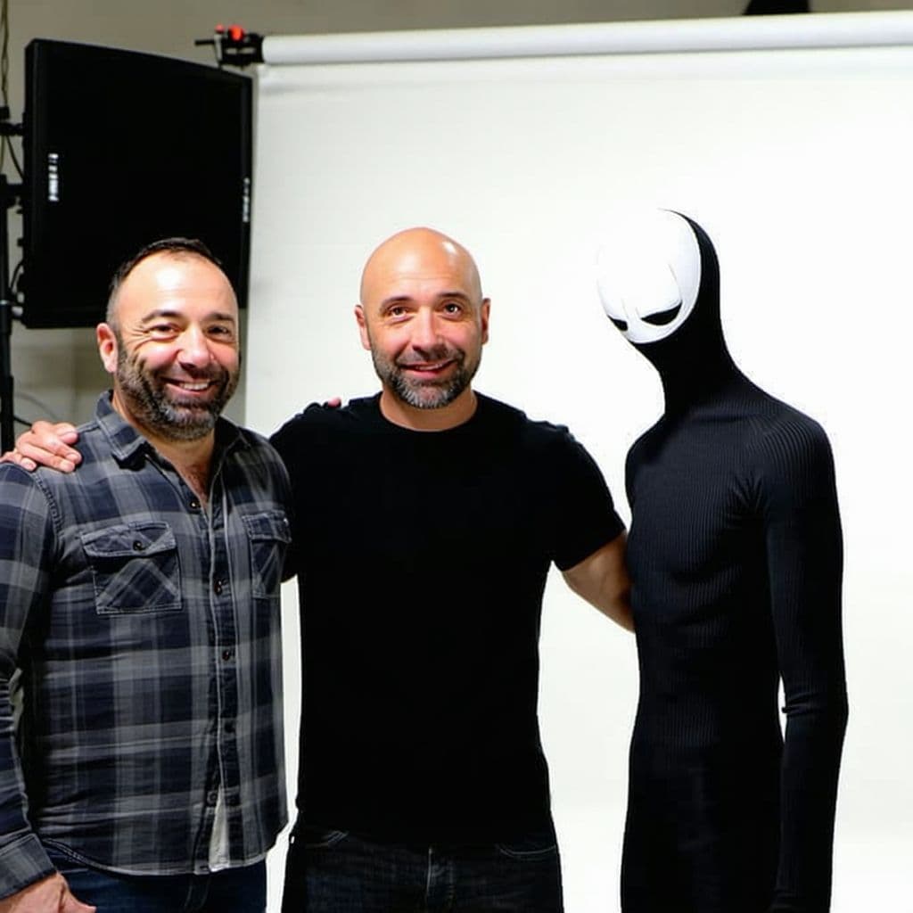 AI generated: Joe Rogan on set with slenderman, good friends