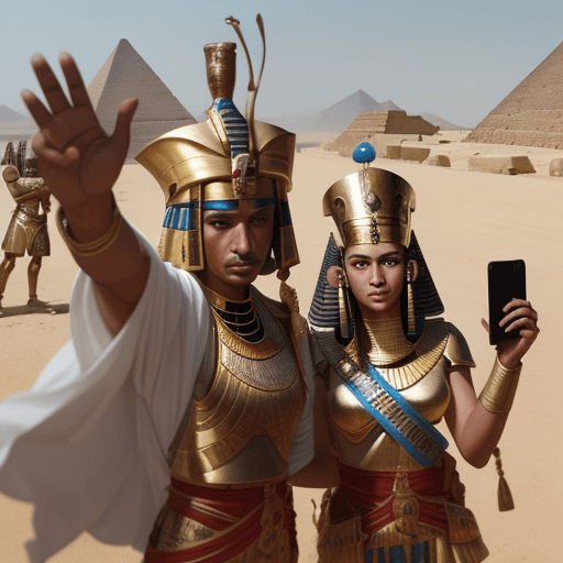 AI generated: shot from selfie,Ancient Pharaohs generals on the battlefield
