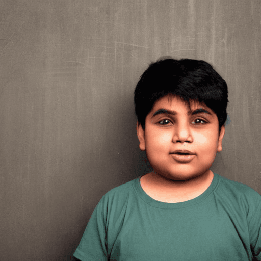 AI generated: a fatty boy with medium height , round face , indian boy with black hair 