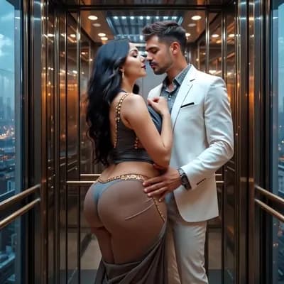 AI generated video: Wife and husband initially standing close, wife slowly kisses her husband then turns and starts to w...