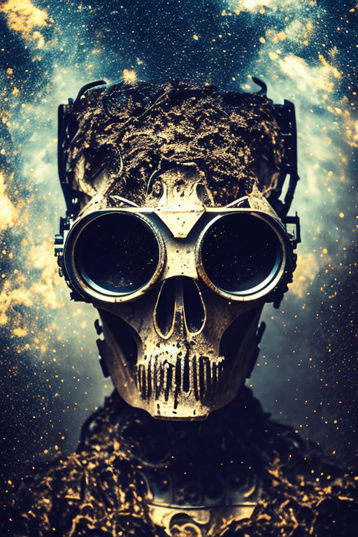 AI generated: skin from chaos, dark atmosphere, dust explosion inside, suffering, 18mm lens F1.8{full portrait:1}{...