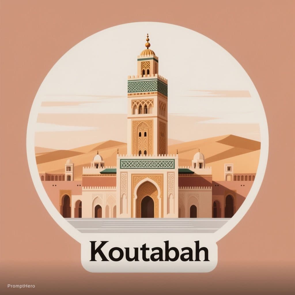AI generated: Create a professional vector-style logo of the Koutoubia Mosque in Marrakech, Morocco. Focus on clea...