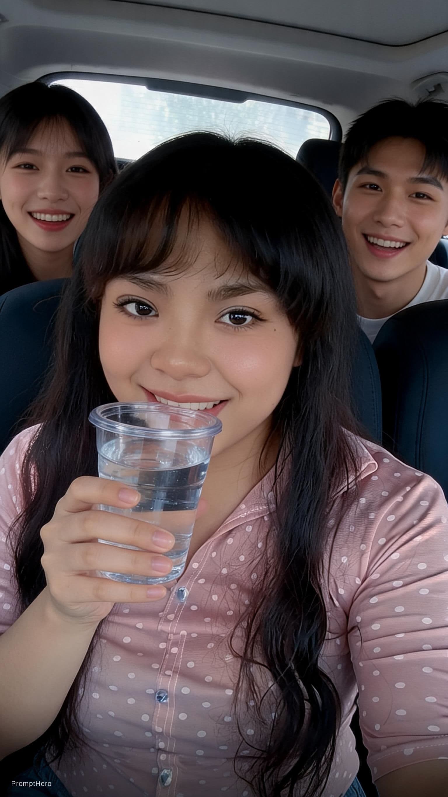 AI generated: sonriendo tomando agua con amigos