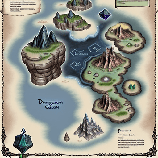 AI generated: Fantasy continent for a dungeons and dragons campaign 