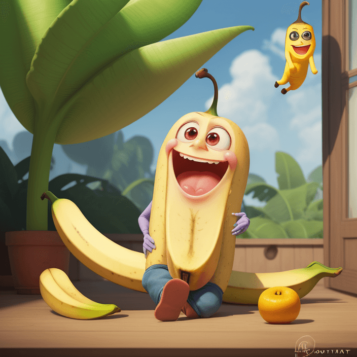 AI generated: A happy cartoon banana fruit, Pixar Style, perfect composition, 8k artistic photography, photorealis...