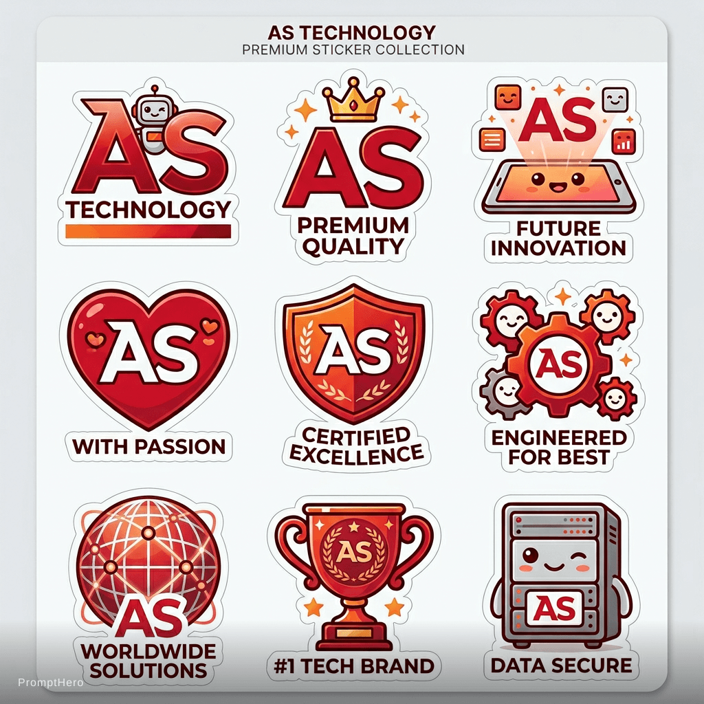 AI generated: hazme diferentes pegatinasde mi marca, manteniendo la referencia visual y los colores del logo "AS T...