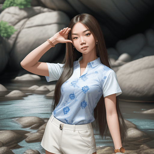 AI generated: High resolutiA woman with long hair, cute face, Asian style, Thailand, white skin, wearing a short-s...