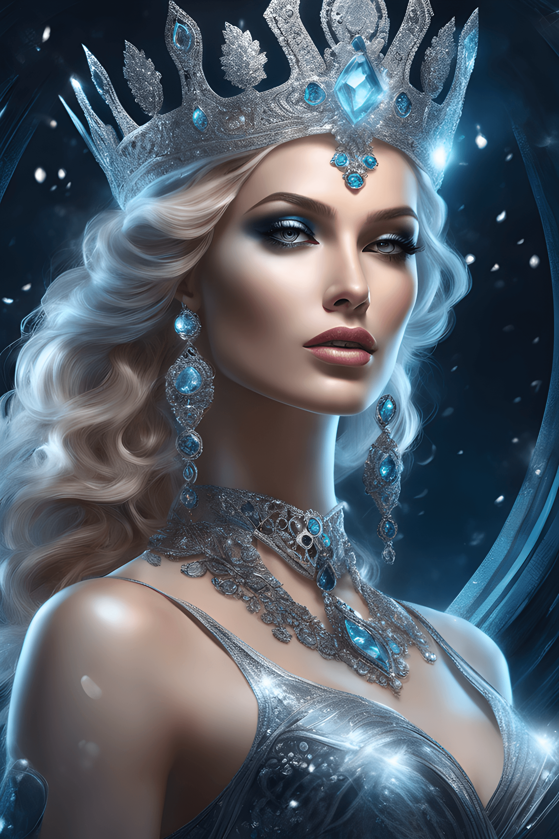 AI generated: hyper realistic queen of the damned with black eyes and blond wavy hair, in the style of detailed at...