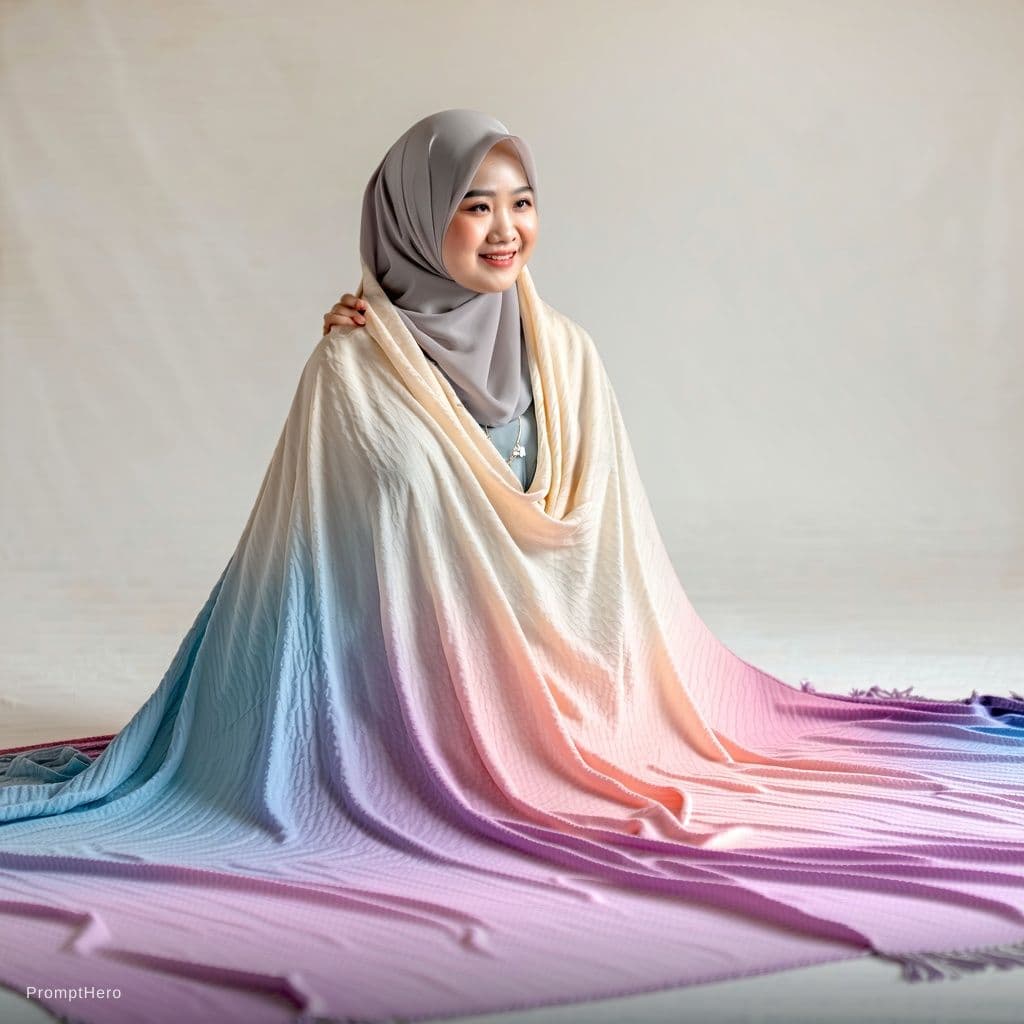 AI generated: gambar seorang wanita yang sedang mengenakan blanket manjakani tanpa motif. Blangket tersebut terbua...