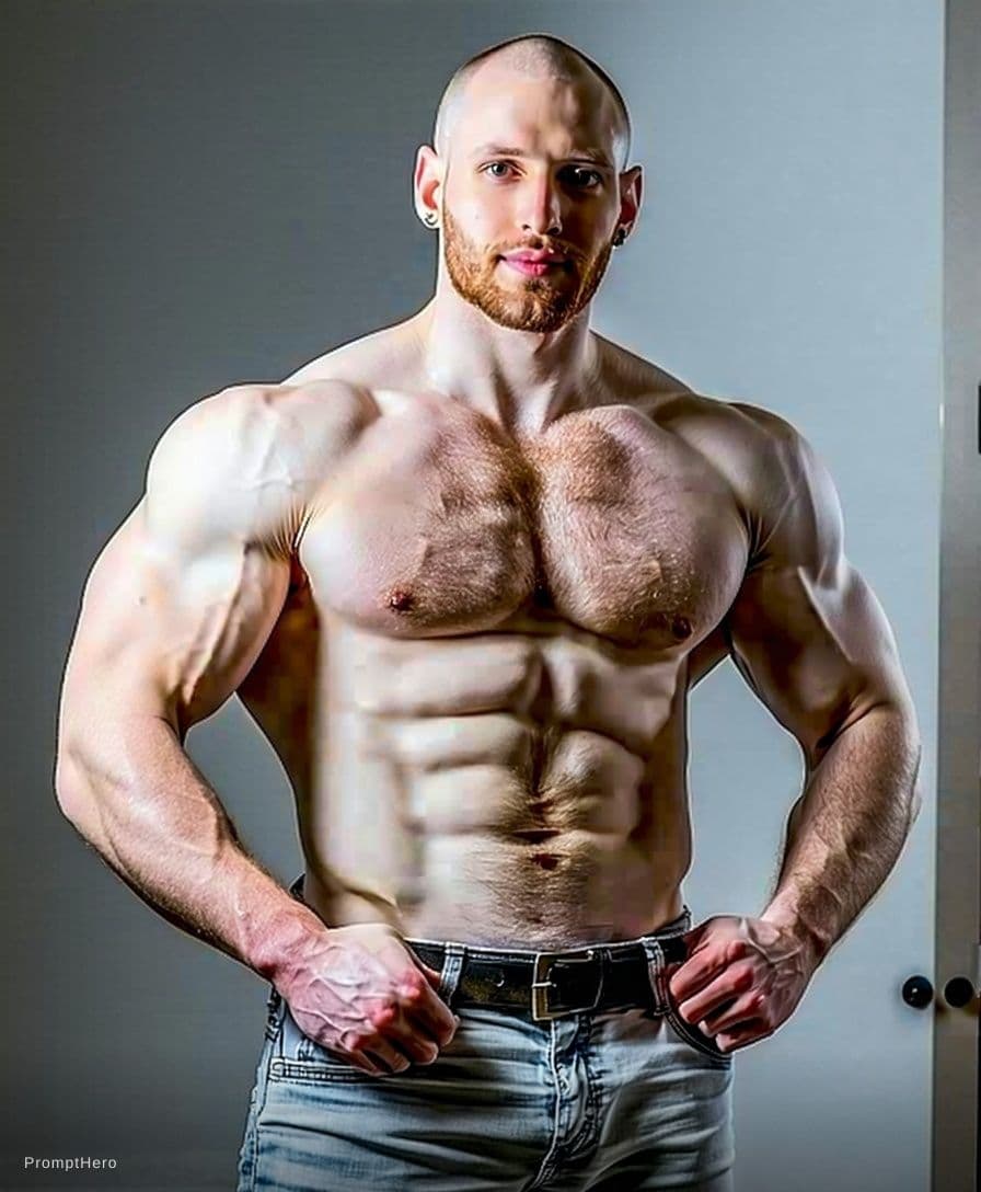AI generated: 32 year-old, 6 ft 2 inch, 335 lbs, Spanish/German, balding jock, cocky abundantly hairy alpha-male g...