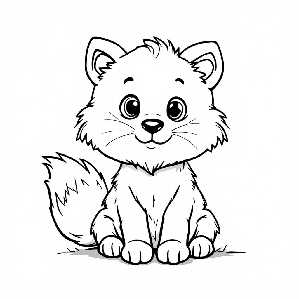 AI generated: A cute, cartoon-style Arctic fox designed for a children's coloring book. The Arctic fox has a **fri...