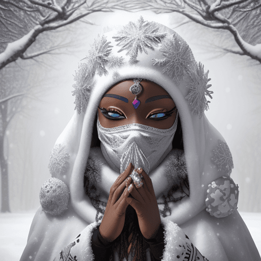 AI generated: DamShelma's art capturing an awe-inspiring lady donning traditional African voodoo mask, encircled b...