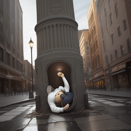 AI generated: High resolution photography man crashing in to a lamp post, catroon, realistic light, wide angle, ki...