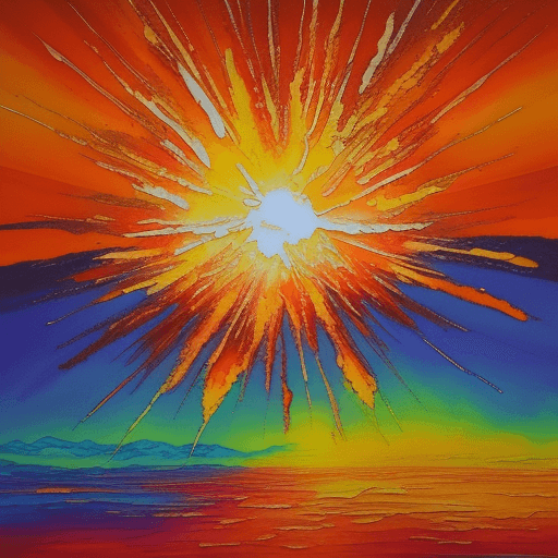 AI generated: sunrise, alcohol ink and impasto mix painting, explosion, yang08k, beautiful, colorful, masterpieces...