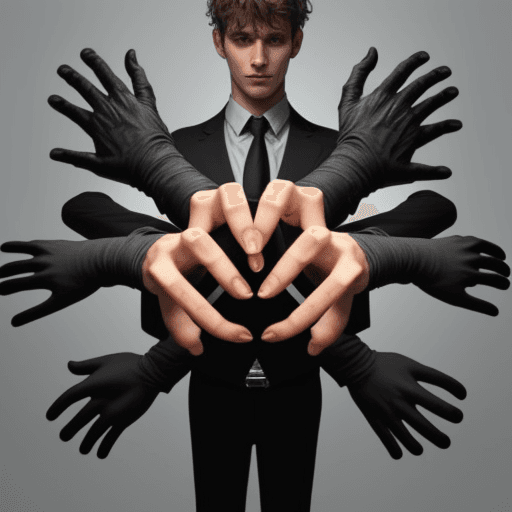 AI generated: The guy has a lot of hands with which he does different things
