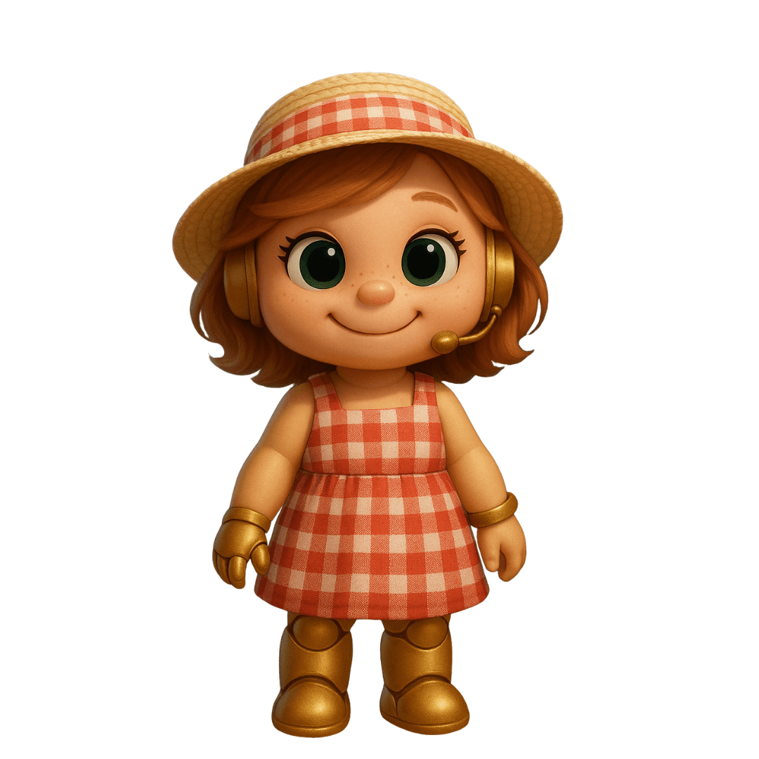 AI generated: Pixar-style 3D figurine of “Maisie McLoon™,” the Boston Bestie Bots™ Positioning Queen from The A.I....