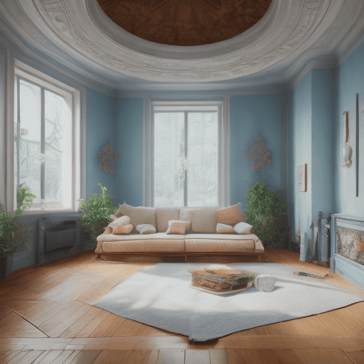 AI generated: High resolution photography interior design, dreamy sunken living room conversation pit, wooden floo...
