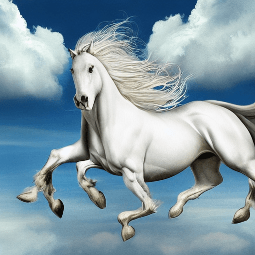 AI generated: there is a large white horse in zhe clouds with a sea background,a white horse made of clouds,cloud ...