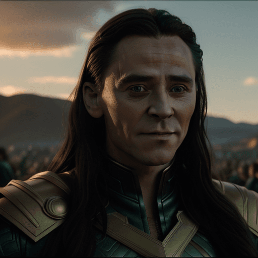 AI generated: Photo of an ultra realistic Loki(from Thor 1) with a woman, romantic, dramatic light, golden hour, 4...