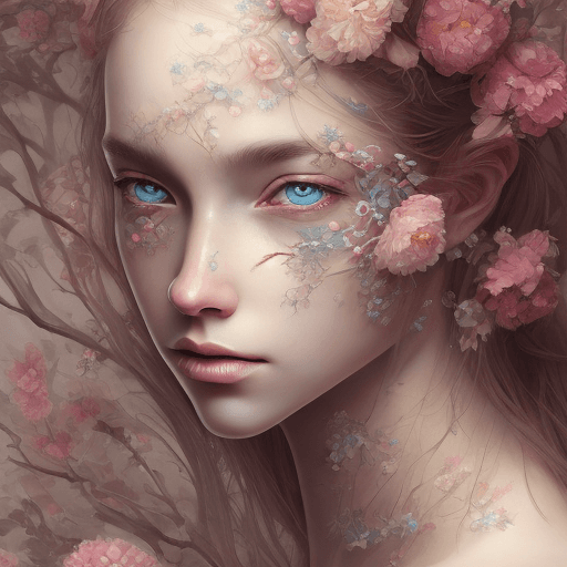 AI generated: picture of a girl dressed in flowers, in the style of artgerm, loose linework, lush and detailed, de...