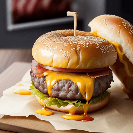 AI generated: Imagine juicy burger meat grilled to perfection, covered in a generous layer of melted cheddar chees...
