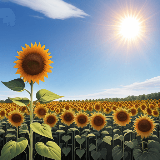 AI generated: Sunflower in the field blue sky sun blossoming flower meadow bright