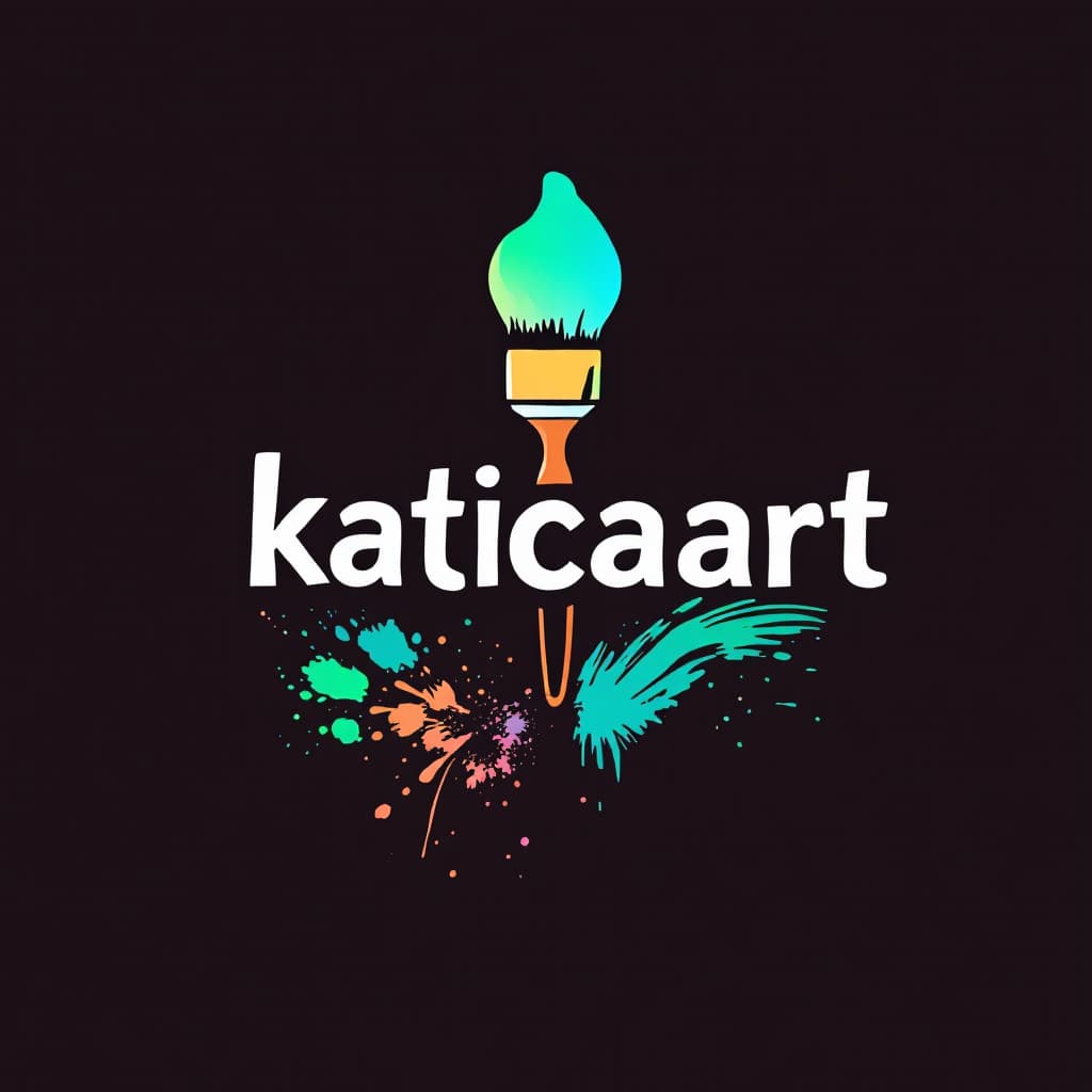AI generated: Create a logo for a paint artist whose name is katicaart. The logo should have a light green backgro...