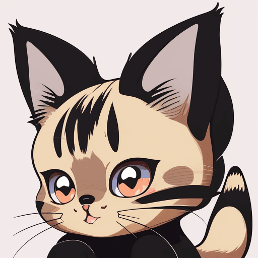 AI generated: High resolution vector, illustration, cute kawaii siamese cat smiling at camera, cartoon, anime styl...
