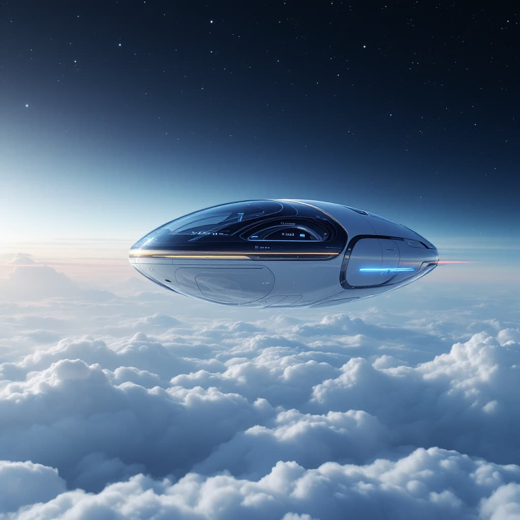 AI generated: Futuristic pod floating realistic image 