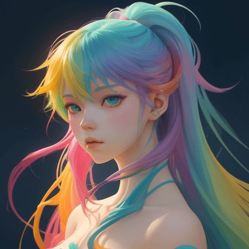AI generated: a girl with colorful hair in a colorful painting, in the style of yanjun cheng, charming anime chara...